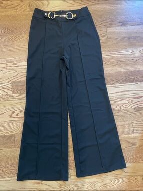 Source Unknown Black Wide-Leg Pants with Gold Horsebit Accent